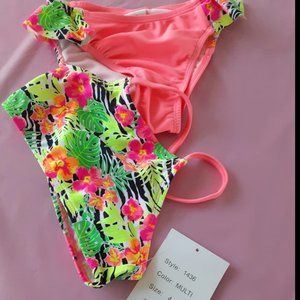 NWT Girls Pink Flower and Zebra bikini